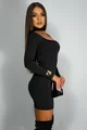 Rochie Scurta de Dama, cu Maneci Lungi, din Lycra, Noir, Neagra