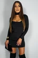 Rochie Scurta de Dama, cu Maneci Lungi, din Lycra, Noir, Neagra