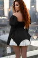 Rochie Scurta de Dama, cu Maneci Lungi si Poplin Alb, Prague, Neagra