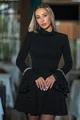 Rochie Scurta de Dama, cu Maneci Lungi Tip Clopot, Volane si Inchidere Fermoar, Denerrys, Neagra