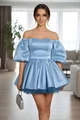 Rochie Scurta de Dama, cu Maneci Scurte Bufante, Baylleys, Bleu