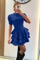 Rochie Scurta de Dama, cu Maneci Scurte Decorative Crapate si Volane, Jamilla, Albastra