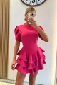 Rochie Scurta de Dama, cu Maneci Scurte si Volane, Georgya, Roz
