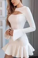 Rochie Scurta de Dama, cu Maneci Scurte Tip Clopot si Decupaj pe Bust, Lolitta, Alba