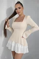 Rochie Scurta de Dama, cu Poplin Alb, din Bistrech, Sonnya, Crem