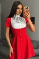 Rochie Scurta de Dama, cu Poplin Alb,Tip Sacou, Nira, Rosie