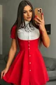 Rochie Scurta de Dama, cu Poplin Alb,Tip Sacou, Nira, Rosie