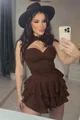 Rochie Scurta de Dama, cu Volane, Fara Maneci si cu Inchidere Fermoar, Aurielle, Maro