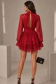 Rochie Scurta de Dama, cu Volane si Accesorizata cu Floare, Dalianne, Rosie