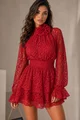 Rochie Scurta de Dama, cu Volane si Accesorizata cu Floare, Dalianne, Rosie