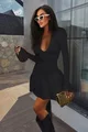 Rochie Scurta de Dama, cu Volane si Maneci Tip Clopot, din Lycra Premium, Lovely, Neagra