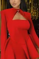 Rochie Scurta de Dama, Decupata pe Bust, cu Maneci Crapate Asimetrice, si Guler din Satin, Dragobett, Rosie