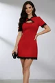 Rochie Scurta de Dama, din Bistrech, Accesorizata cu Dantela Neagra in Constrast, Cressida, Rosie
