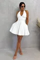Rochie Scurta de Dama, din Bistrech, cu  Buzunare si Inchidere Corset Reglabil, Vaianna, Alba