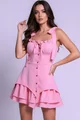 Rochie Scurta de Dama, din Bistrech, cu Fundite pe Umeri, Aveline, Roz