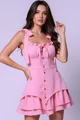 Rochie Scurta de Dama, din Bistrech, cu Fundite pe Umeri, Aveline, Roz
