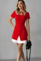 Rochie Scurta de Dama, din Bistrech, cu Maneca Lunga si Poplin Alb, Rimmini, Rosie