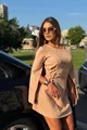 Rochie Scurta de Dama, din Bistrech, Cu Maneci Lungi Crapate si Siret pe Lateral, Tallyana, Cappuccino