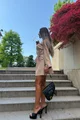 Rochie Scurta de Dama, din Bistrech, Cu Maneci Lungi Crapate si Siret pe Lateral, Tallyana, Cappuccino