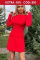 Rochie Scurta de Dama, din Bistrech, Cu Maneci Lungi si Accesorizata cu Fundite , Valenntin, Rosie