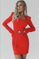 Rochie Scurta de Dama, din Bistrech, Cu Maneci Lungi si Decolteu Contur pe Sani, Valentinn, Rosie