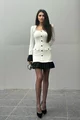 Rochie Scurta de Dama, din Bistrech, cu Maneci Lungi si Poplin Negru, Louder, Alba