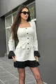 Rochie Scurta de Dama, din Bistrech, cu Maneci Lungi si Poplin Negru, Louder, Alba