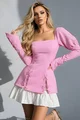 Rochie Scurta de Dama, din Bistrech, cu Poplin Alb si Maneci Lungi, Kallysa, Roz