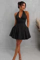 Rochie Scurta de Dama, din Bistrech, cu Spate Gol si Siret Reglabil, Danussia, Neagra