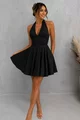 Rochie Scurta de Dama, din Bistrech, cu Spate Gol si Siret Reglabil, Danussia, Neagra