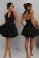 Rochie Scurta de Dama, din Bistrech, cu Spate Gol si Siret Reglabil, Danussia, Neagra