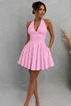 Rochie Scurta de Dama, din Bistrech, cu Spate Gol si Siret Reglabil, Nostra, Roz