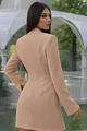 Rochie  Scurta de Dama, din Bistrech, Tip sacou, cu Maneci Crapate si Inchidere Nasturi, Solenne, Capuccino