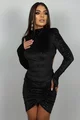 Rochie Scurta de Dama, din Catifea cu Glitter si Spate Gol, Maesttra, Neagra