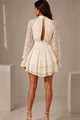 Rochie Scurta de Dama, din Dantela, Accesorizata cu Floare, Symple, Ivoire