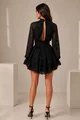 Rochie Scurta de Dama, din Dantela, cu Maneci Lungi si Accesorizata cu Floare, Irys, Neagra