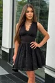 Rochie Scurta de Dama, din Dantela, cu Siret Reglabil la Spate, Flathershy, Neagra