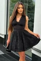 Rochie Scurta de Dama, din Dantela, cu Siret Reglabil la Spate, Flathershy, Neagra