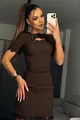 Rochie Scurta de Dama, din Lycra, Accesorizata cu Dantela Neagra, Zeffera, Maro Inchis