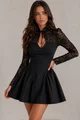 Rochie Scurta de Dama ,din Lycra , Accesorizata cu Dantela ,Sarah, Negru