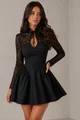 Rochie Scurta de Dama ,din Lycra , Accesorizata cu Dantela ,Sarah, Negru