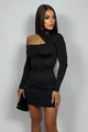 Rochie Scurta de Dama, din Lycra, cu Decupaj Umar, Sellecta, Neagra