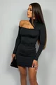 Rochie Scurta de Dama, din Lycra, cu Decupaj Umar, Sellecta, Neagra