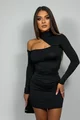 Rochie Scurta de Dama, din Lycra, cu Decupaj Umar, Sellecta, Neagra