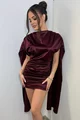 Rochie Scurta de Dama, din Lycra, cu Maneci Lungi Butterfly, Zuleya, Burgundy