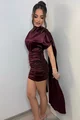 Rochie Scurta de Dama, din Lycra, cu Maneci Lungi Butterfly, Zuleya, Burgundy