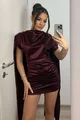 Rochie Scurta de Dama, din Lycra, cu Maneci Lungi Butterfly, Zuleya, Burgundy