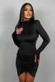 Rochie Scurta de Dama, din Lycra, cu Maneci Lungi si Spate Gol, Efrym, Neagra