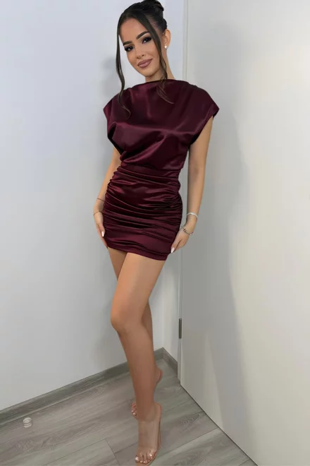 Rochie Scurta de Dama ,din Lycra cu Maneci Scurte ,Georgia ,Burgundy