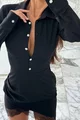 Rochie Scurta de Dama, din Lycra Premium, cu Maneci Lungi, Inchidere Nasturi siAccesorizata cu Dantela Neagra, Dyvva, Neagra